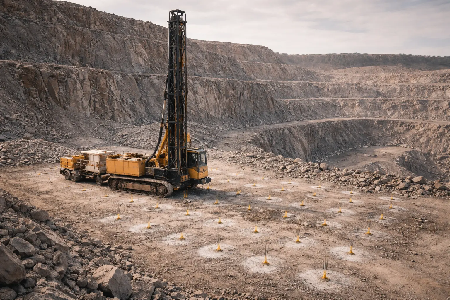 Foreuse en cours de préparation d'une volée